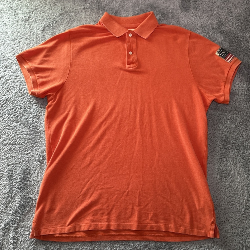 Denim & Supply Ralph Lauren Men's XL Orange Short Sleeve Polo Shirt Flag Sleeve